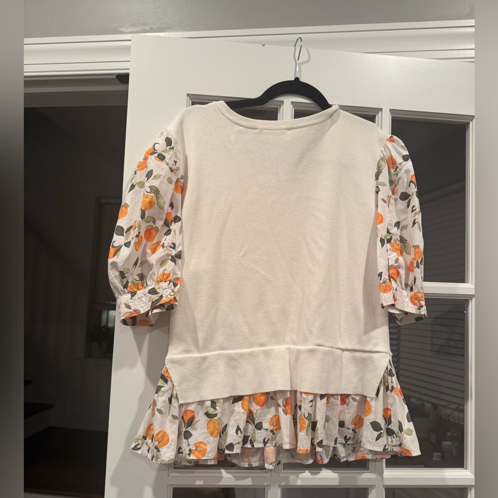 Cream Puff-Sleeve Top with Orange Blossom Print - Picture 7 of 7